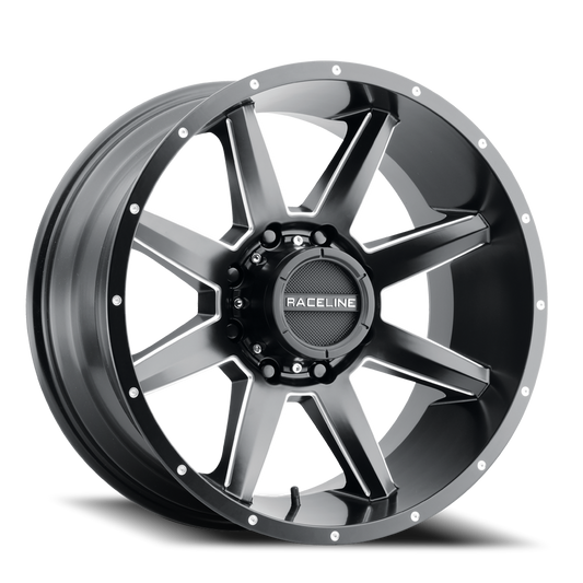 Raceline Wheels Aluminum Wheels 22x12 Stryker 954M Satin Black Milled-Dimples Raceline Wheels