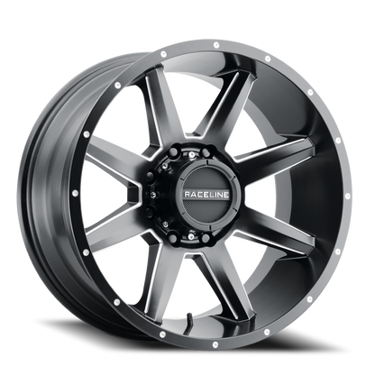 Aluminum 20x9 Stryker 954M Satin Black Milled-Dimples Raceline Wheels-12