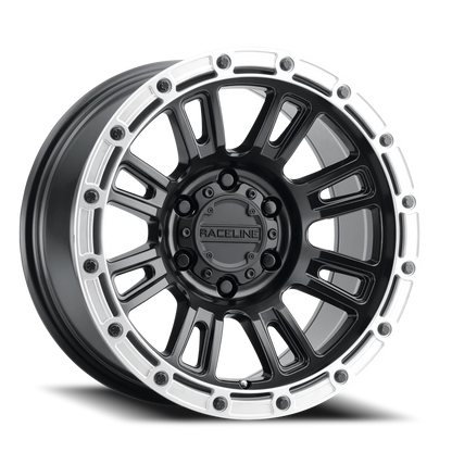 Aluminum 17x9 Compass 956BS Satin Black Silver Ring Raceline Wheels-2