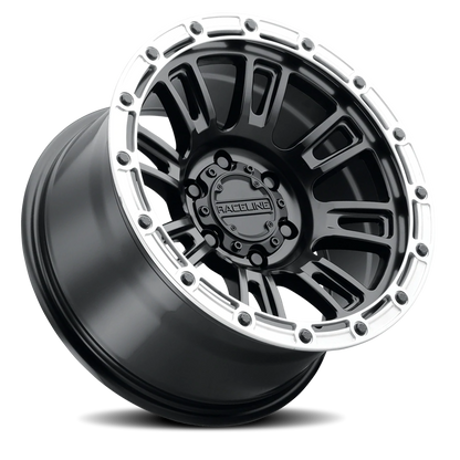 Aluminum 18x9 Compass 956BS Satin Black Silver Ring Raceline Wheels-3