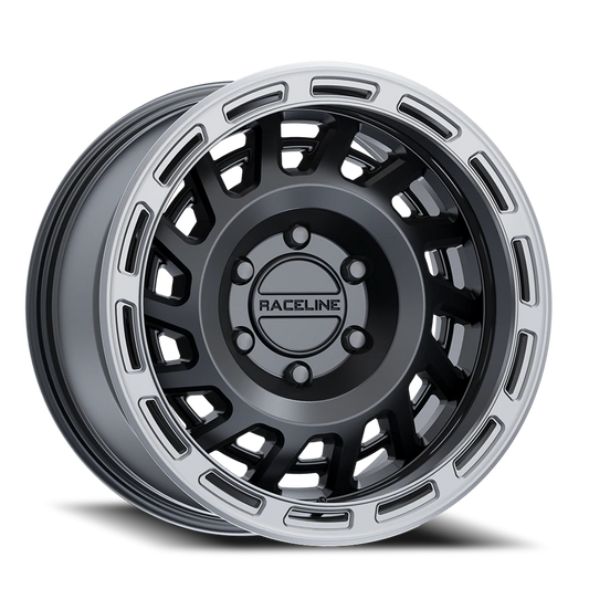 Raceline Wheels Aluminum Wheels 17x8.5 Halo 957BS Satin Black Silver Ring Raceline Wheels
