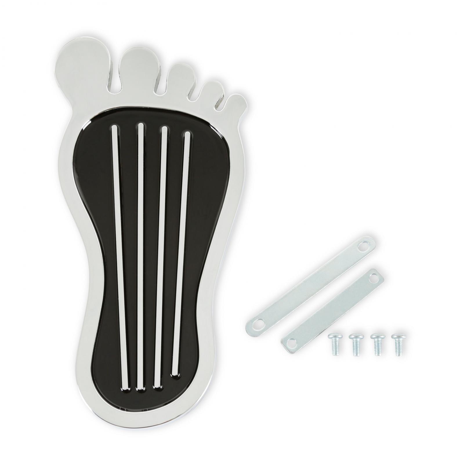 Foot Print Gas Pedal Pad Aluminum Chrome & Painted Black Trim Fits Most Gas Pedals Mr Gasket