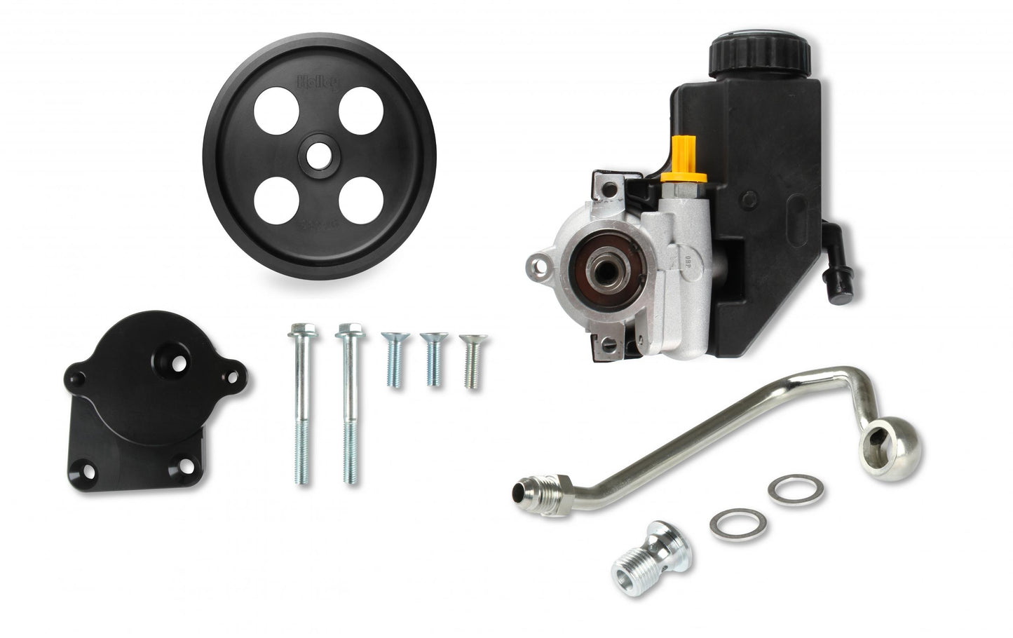 Power Steering Kit for Gen III Hemi Swaps Late Car Low Pressure Power Steering Kit W/ Saginaw Type II Pump, Mounting Bracket, and Pulley Fits 2014 & Up Gen III Hemi Engines (5.7L and 6.4L) Fits Engines with 4.82 Damper Spacing (see Drawing) Holley-1