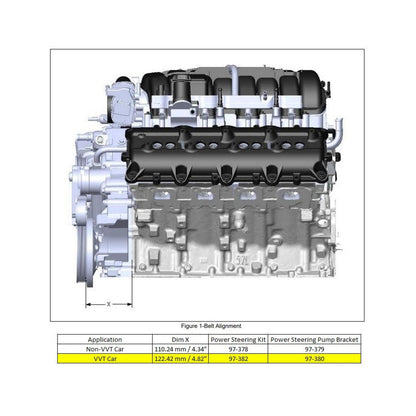 Power Steering Kit for Gen III Hemi Swaps Late Car Low Pressure Power Steering Kit W/ Saginaw Type II Pump, Mounting Bracket, and Pulley Fits 2014 & Up Gen III Hemi Engines (5.7L and 6.4L) Fits Engines with 4.82 Damper Spacing (see Drawing) Holley-11