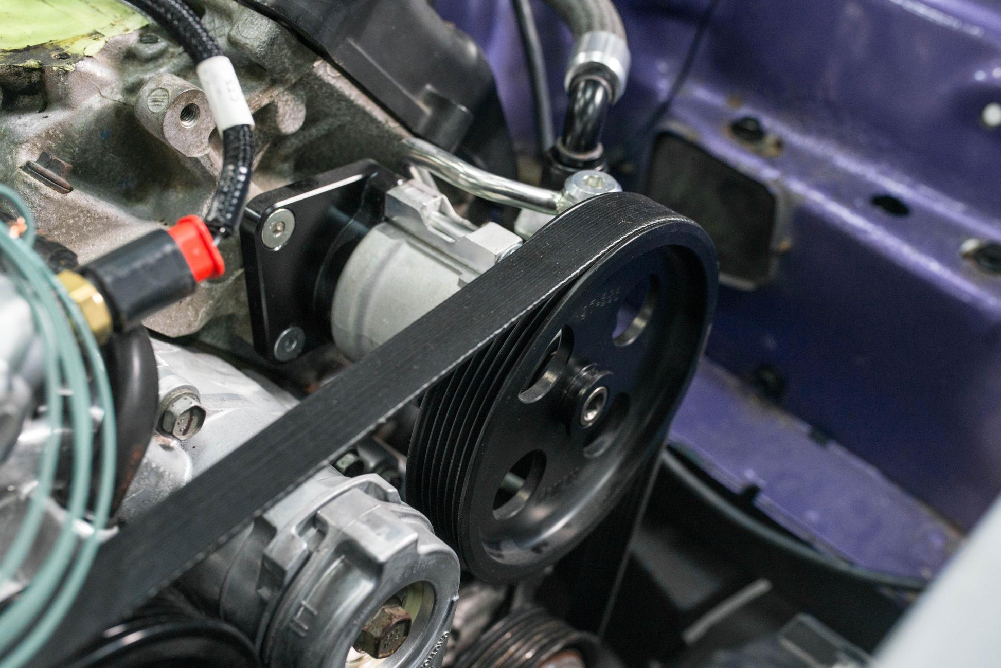 Power Steering Kit for Gen III Hemi Swaps Late Car Low Pressure Power Steering Kit W/ Saginaw Type II Pump, Mounting Bracket, and Pulley Fits 2014 & Up Gen III Hemi Engines (5.7L and 6.4L) Fits Engines with 4.82 Damper Spacing (see Drawing) Holley-7