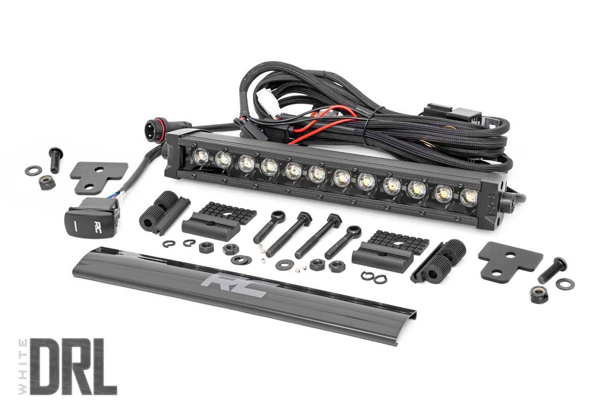 LED Light | Bumper Mount | 12" Black Single Row | White DRL | Can-Am Defender HD 8/HD 9/HD 10 Rough Country