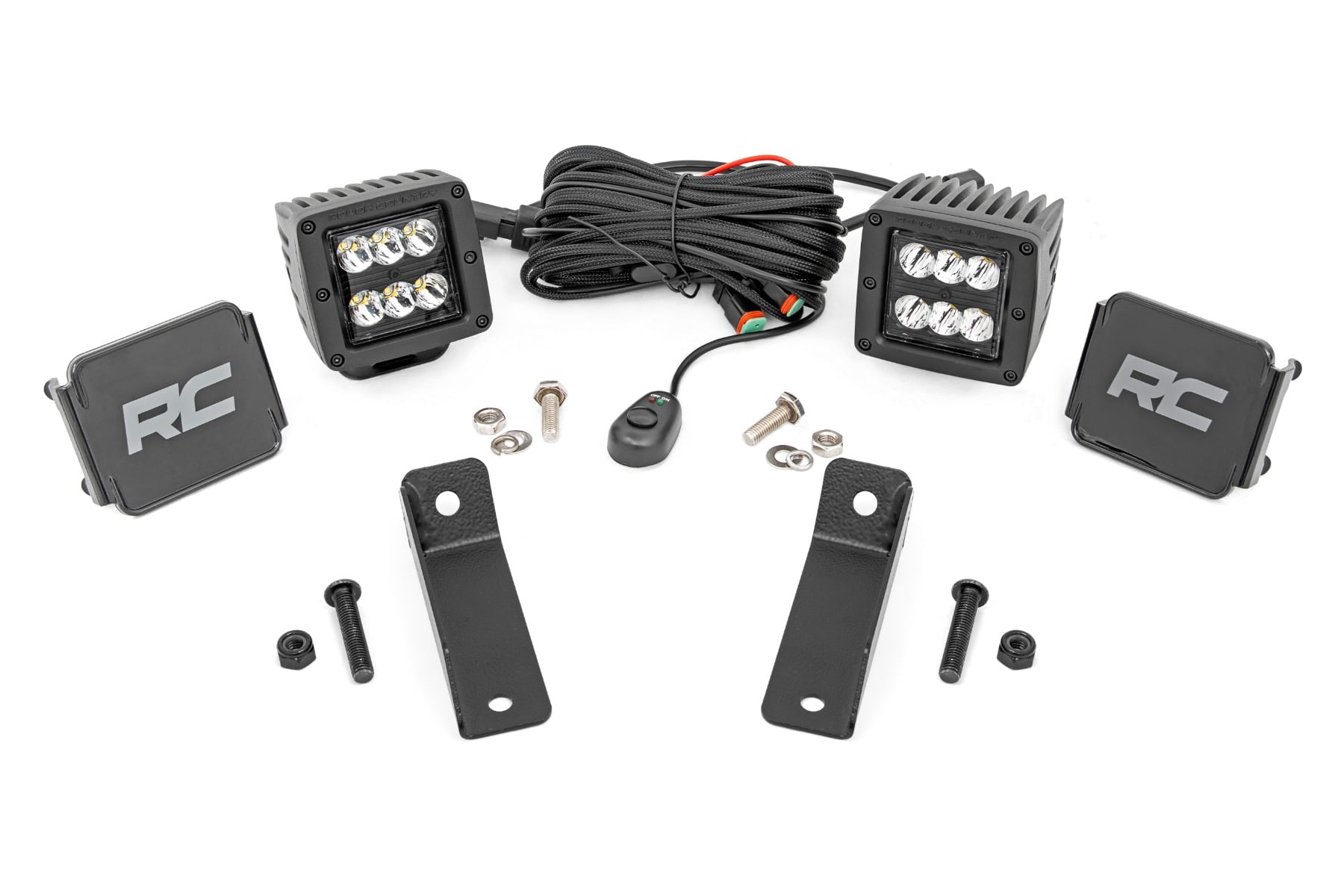 LED Light Kit Rear Mount 2 Inch Black Pair Flood Can-Am Maverick Sport 1000R Rough Country