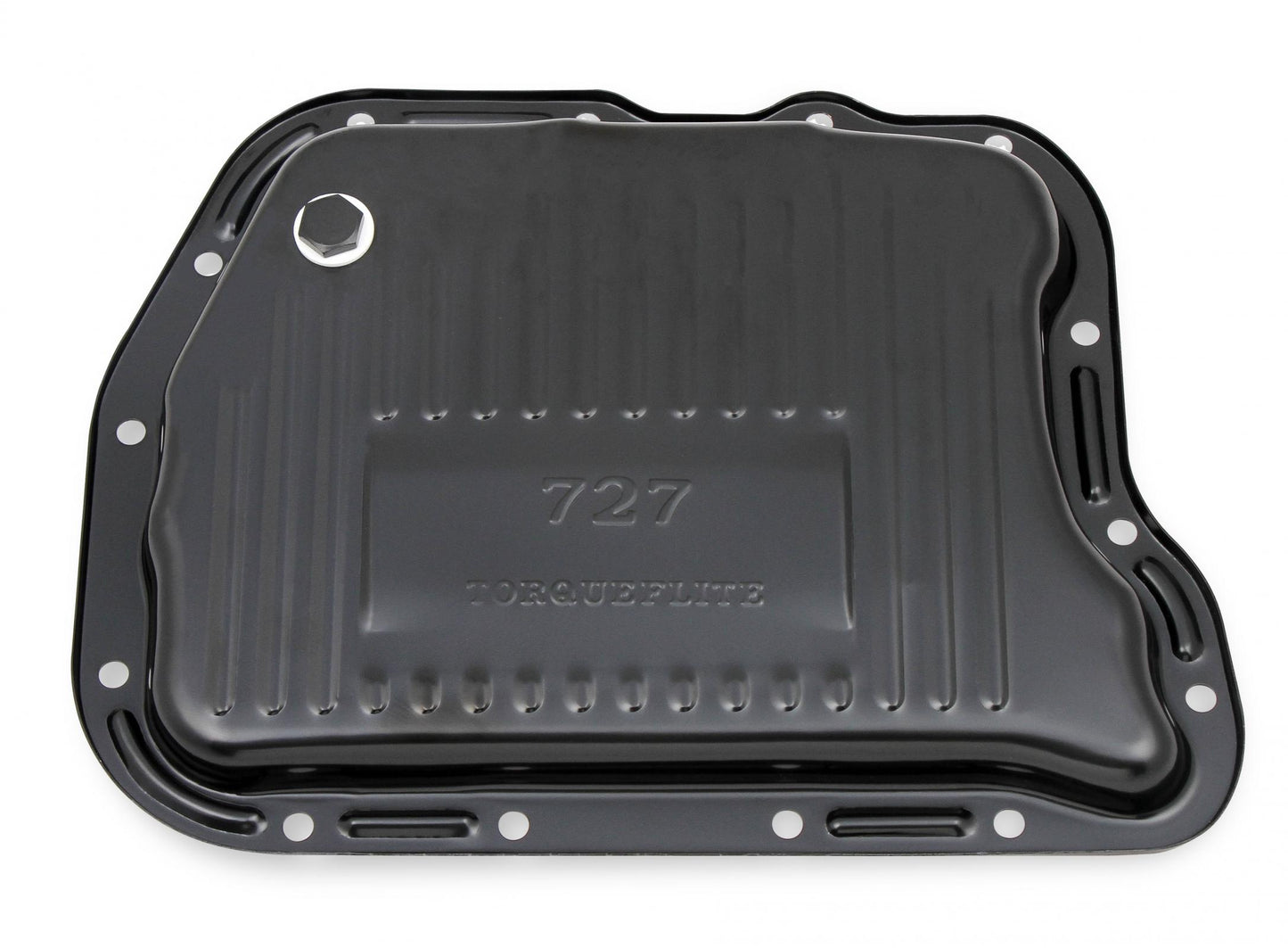 Transmission Oil Pan Black Steel Fits Chrysler Torqueflite TF-727. Stock Depth and Capacity Finned Design Mr Gasket