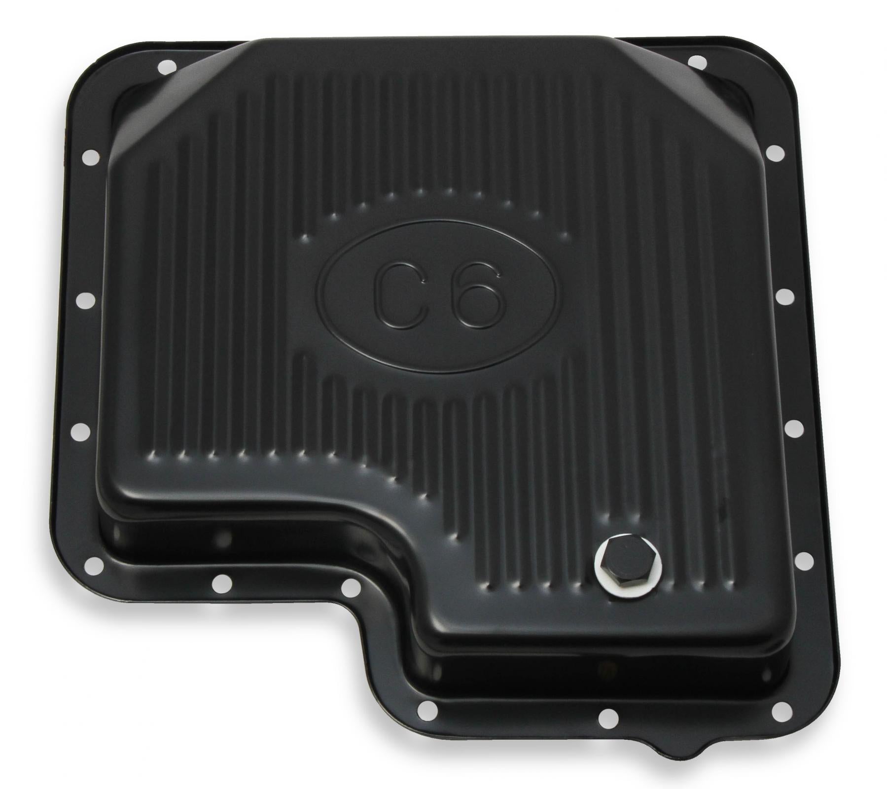 Transmission Oil Pan Black Steel Fits Ford C6 Stock Depth and Capacity Finned Design Mr Gasket-2