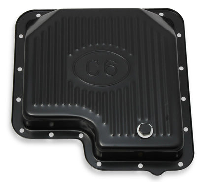 Transmission Oil Pan Black Steel Fits Ford C6 Stock Depth and Capacity Finned Design Mr Gasket-2