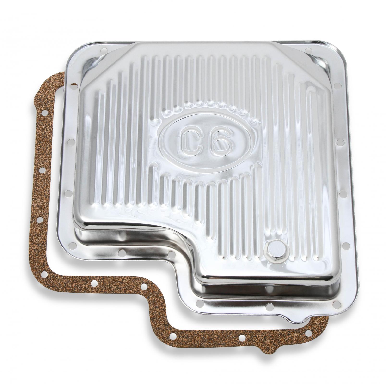 Transmission Oil Pan Chrome Fits Ford C6 Stock Depth and Capacity Finned Design Mr Gasket