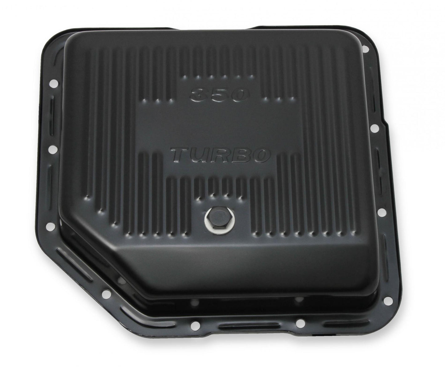 Transmission Oil Pan Black Steel Fits GM TH350 Stock Depth and Capacity Finned Design Mr Gasket-2