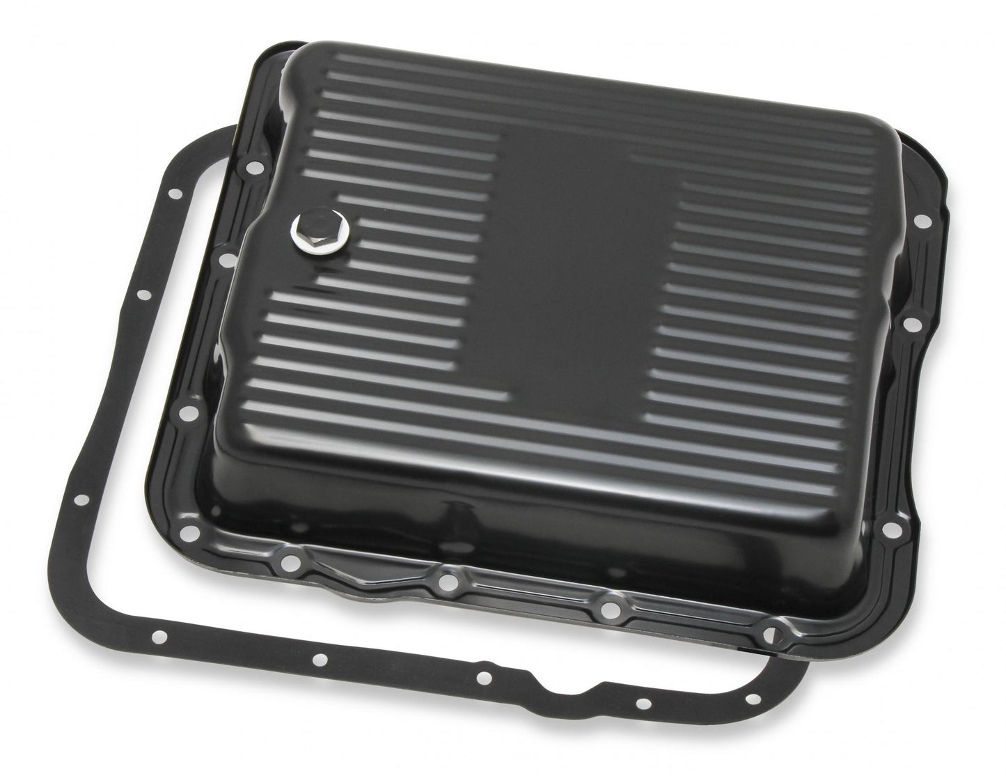 Transmission Oil Pan Black Steel Fits GM TH700R4/4L60/4L60E Stock Depth and Capacity Finned Design Mr Gasket