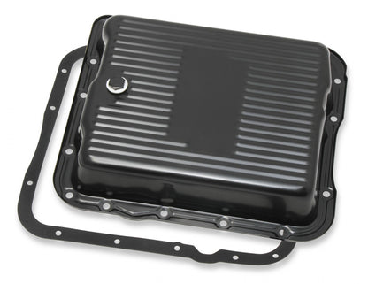 Transmission Oil Pan Black Steel Fits GM TH700R4/4L60/4L60E Stock Depth and Capacity Finned Design Mr Gasket