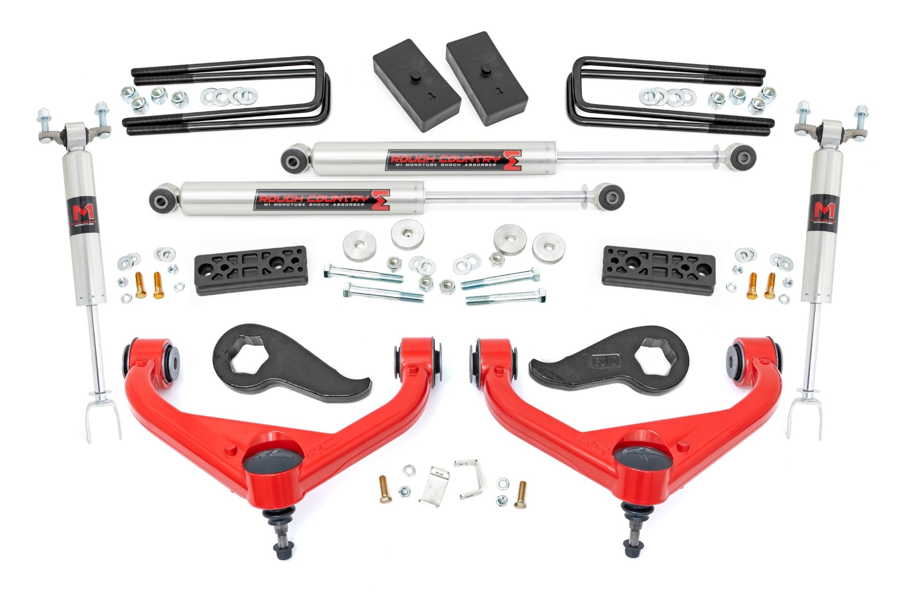 3 Inch Lift Kit UCAs M1 w/ Overloads Red Silverado/Sierra 2500HD/3500HD (20-26) Rough Country