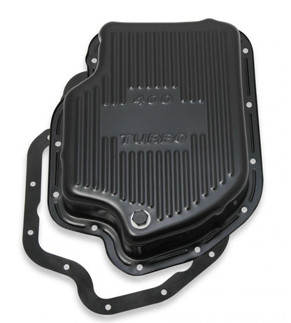Transmission Oil Pan Black Steel Fits GM TH400 Deep pan 2 quart extra Capacity Finned Design Mr Gasket
