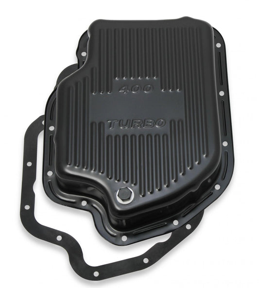 Transmission Oil Pan Black Steel Fits GM TH400 Deep pan 2 quart extra Capacity Finned Design Mr Gasket