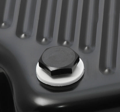 Transmission Oil Pan Black Steel Fits GM TH400 Deep pan 2 quart extra Capacity Finned Design Mr Gasket-3