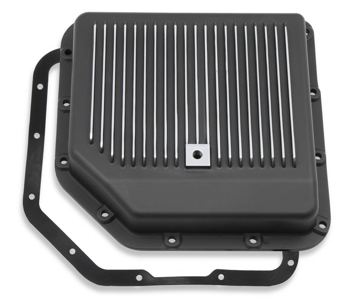 Transmission Oil Pan Black Aluminum Fits GM TH350 Stock Depth and Capacity Finned Design Mr Gasket
