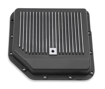 Transmission Oil Pan Black Aluminum Fits GM TH350 Stock Depth and Capacity Finned Design Mr Gasket-2