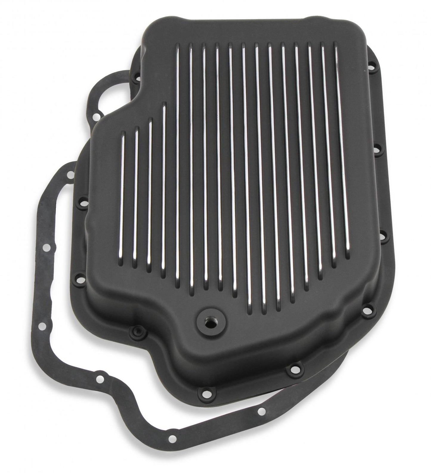 Transmission Oil Pan Black Aluminum Fits GM TH400 Stock Depth and Capacity Finned Design Mr Gasket