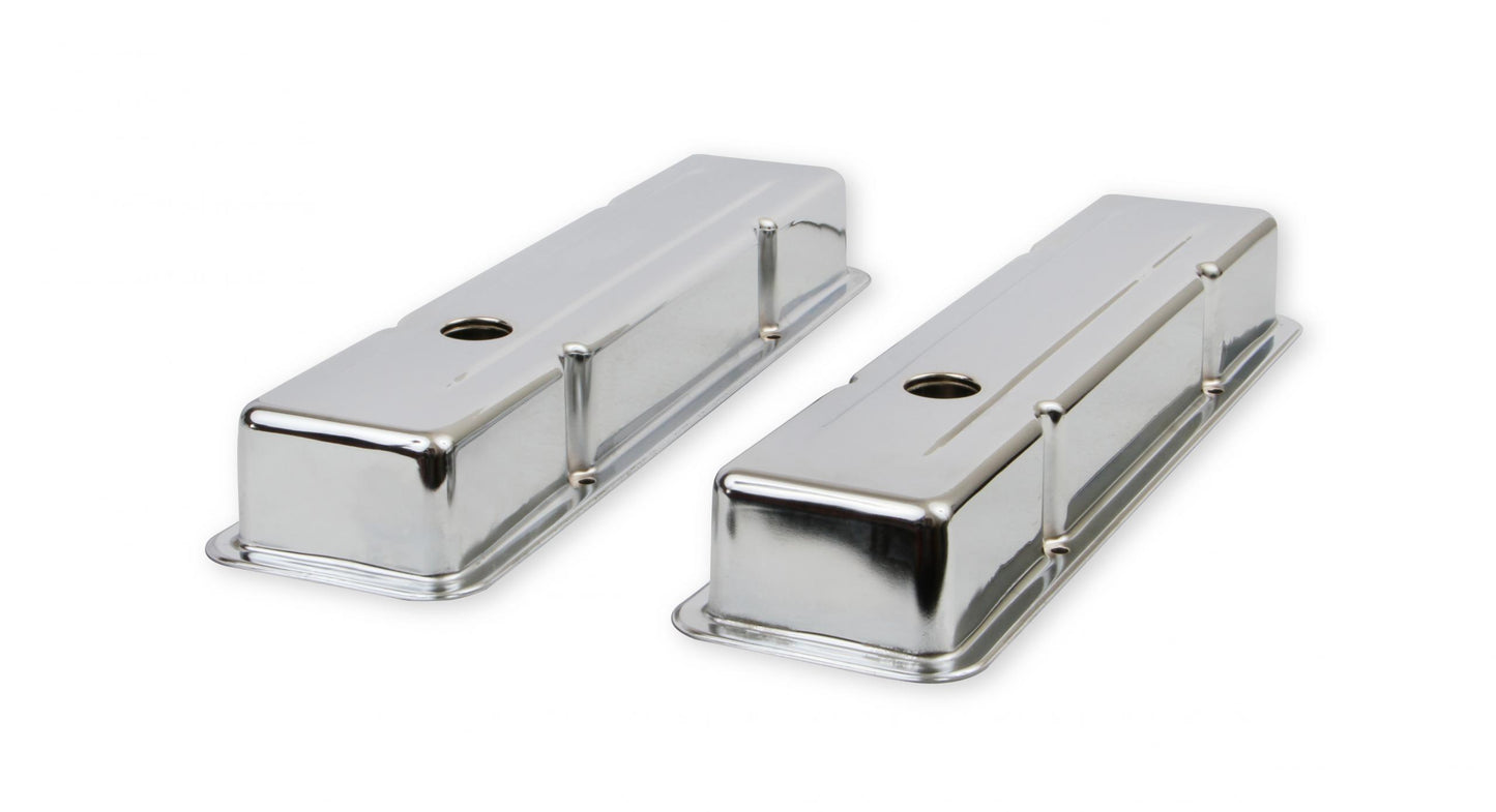 Chrome Valve Covers Dual Cap Holes Fits 1960-1986 Chevrolet Small Block 262-400 Mr Gasket-1