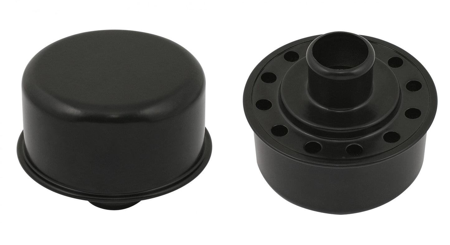 Push-On Breather Flat Black Fits 1.22 Inch Diameter Valve Cover Holes. Replaces GM Breather 6421868 On Late 65-67 GM Big Block Mr Gasket