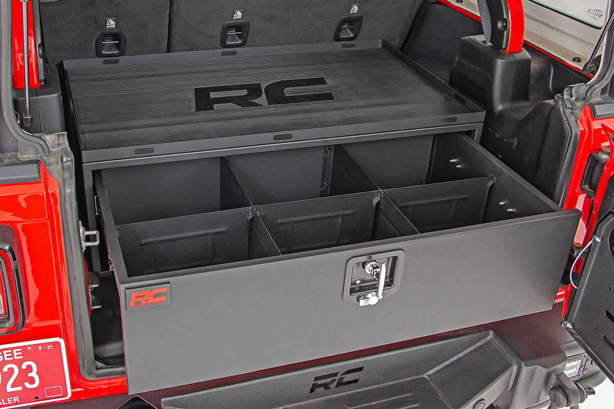 Rough Country Jeep Metal Storage Box w/Slide Out Lockable Drawer 18-21 Jeep Wrangler JL Rough Country