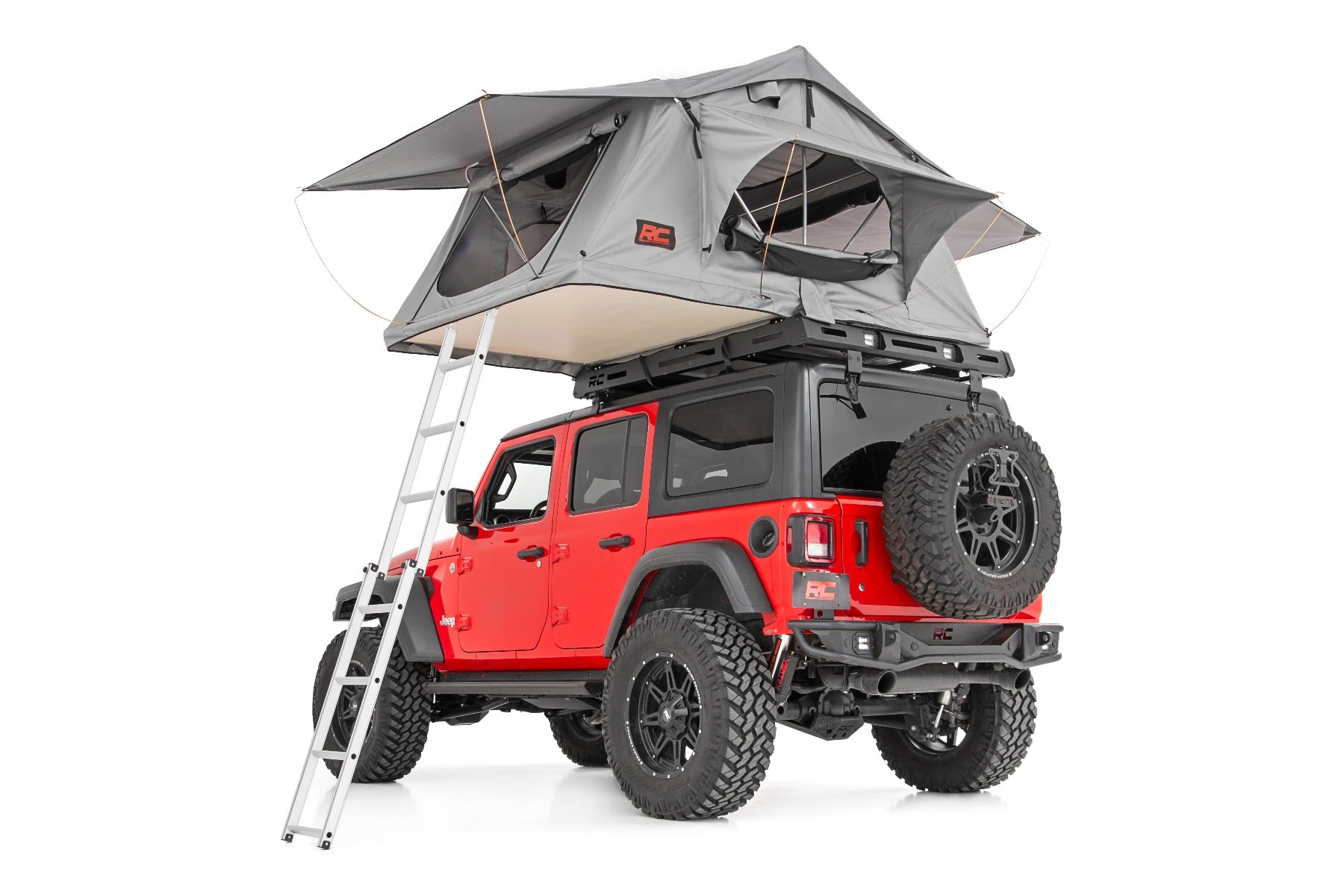 Rough Country Roof Top Tent Rack Mount 12 Volt Accessory w/Ladder Extension and LED Light Kit Rough Country