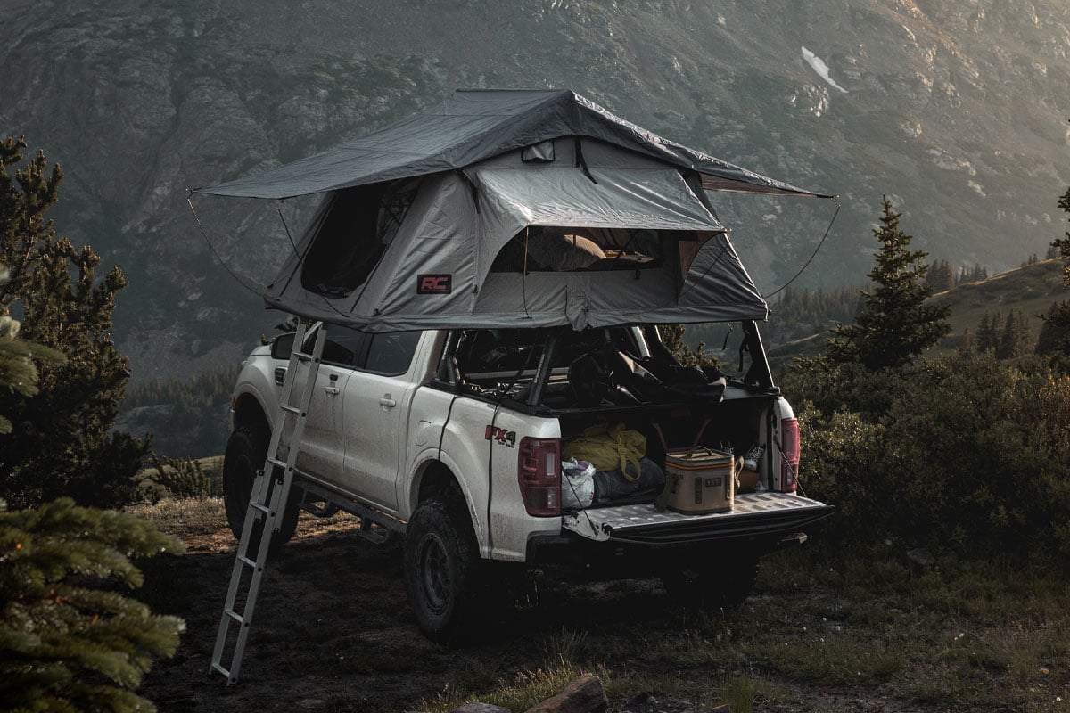 Roof Top Tent Rack Mount 12 Volt Accessory w/Ladder Extension & LED Light Kit Rough Country-5