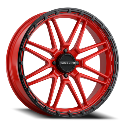 Aluminum 22x7 Krank XL UTV A11R Red Satin Black Bead Ring Raceline Wheels-1