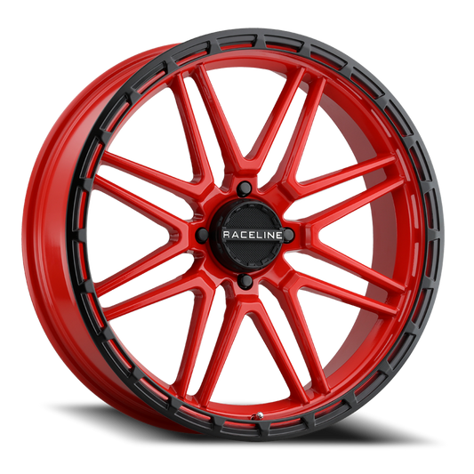 Aluminum 22x7 Krank XL UTV A11R Red Satin Black Bead Ring Raceline Wheels-1