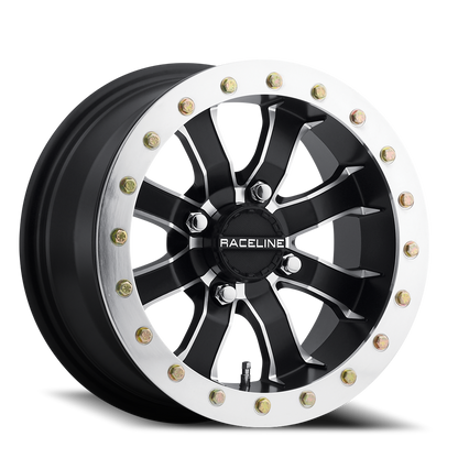 Aluminum 14x10 Mamba Beadlock UTV A71 Satin Black Machined Lip Raceline Wheels-2