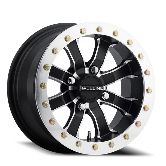 Aluminum 14x7 Mamba Beadlock UTV A71 Satin Black Machined Lip Raceline Wheels-1