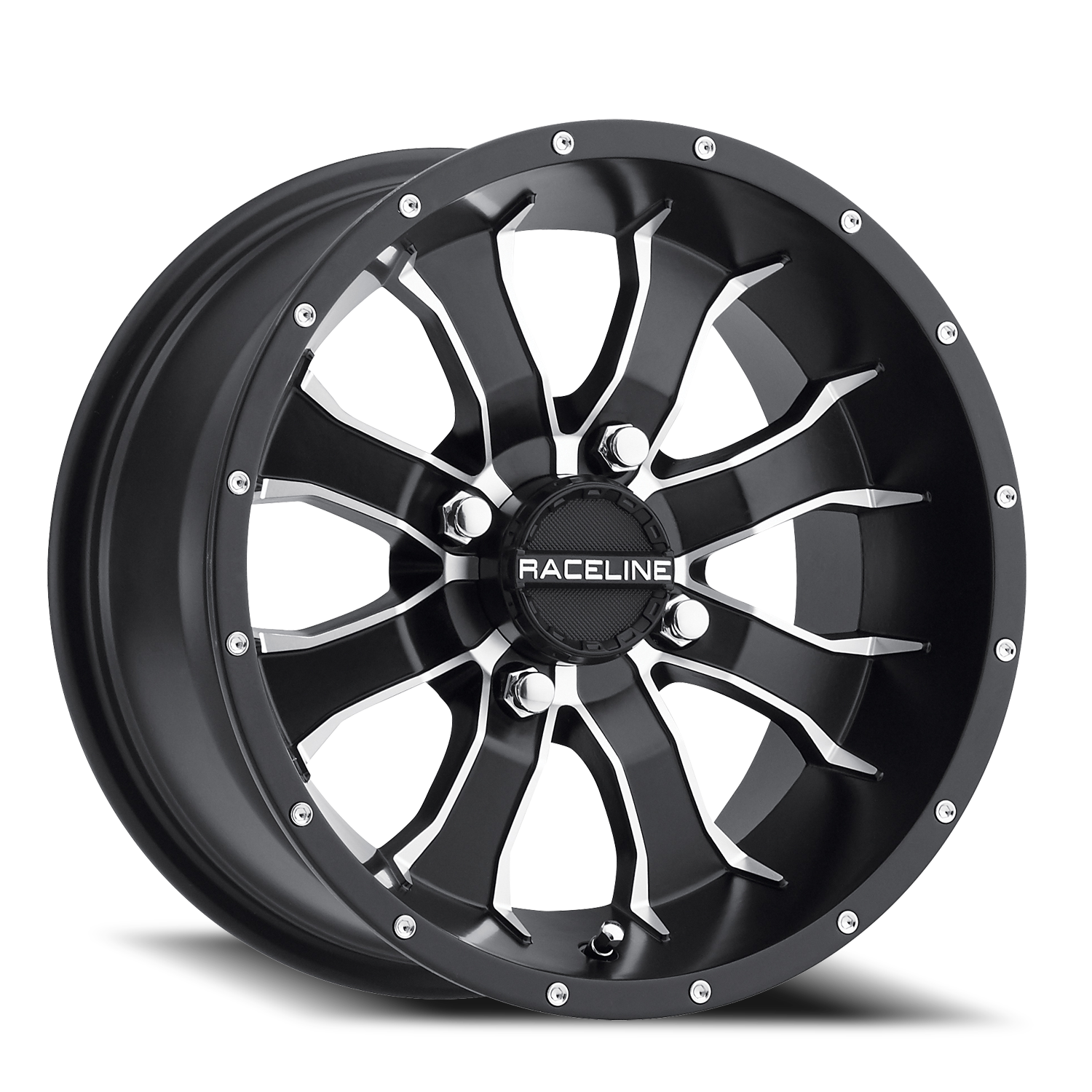 Raceline Wheels Aluminum Wheels 14x7 Mamba UTV A77 Satin Black Machined Spokes Raceline Wheels