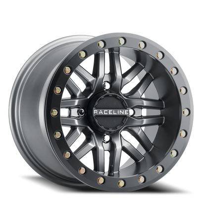 Aluminum 15x10 Ryno Beadlock UTV A91G Matte Dark Gunmetal Grey Raceline Wheels-2