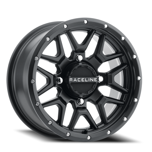 Raceline Wheels Aluminum Wheels 14x7 Krank Simulated Beadlock UTV A94B Satin Black Raceline Wheels