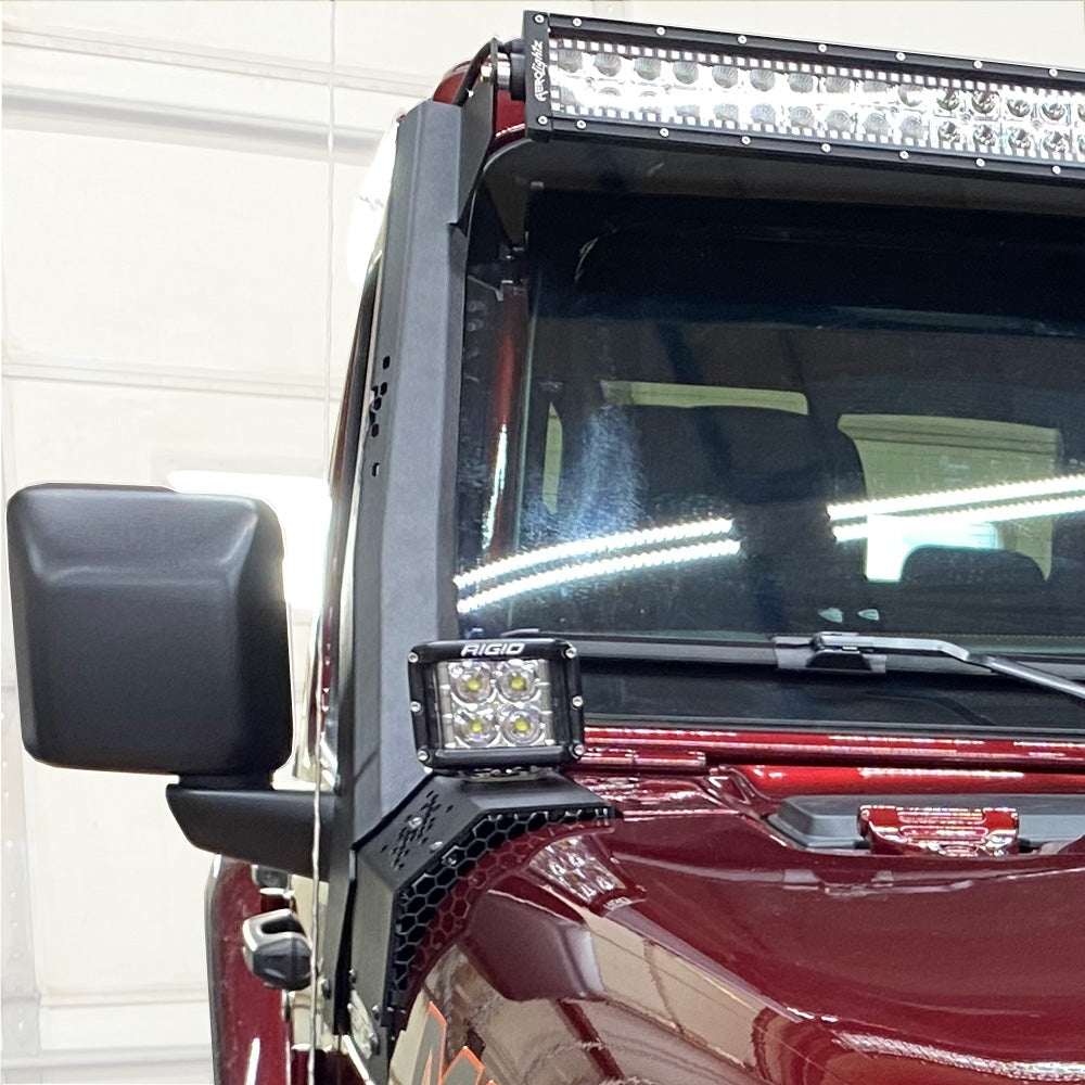 JL / JT Lower Larger Cowl LED Light Pod Brackets and Upper Bar Brackets Rock Slide Engineering-2