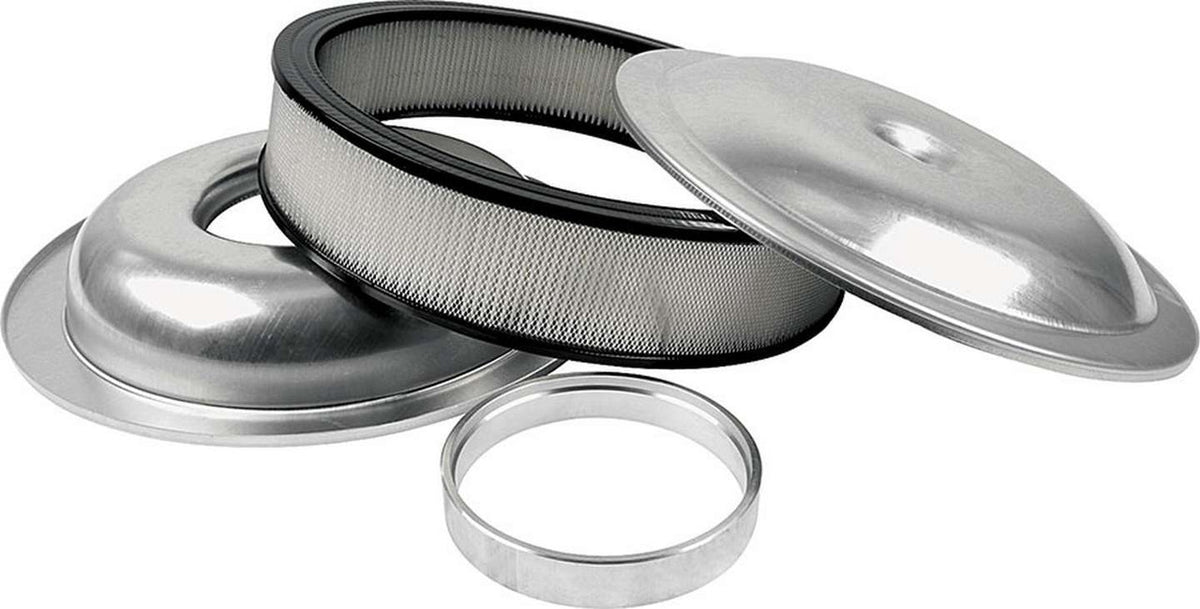 Air Cleaner Assembly Lightweight 14 Inch Round Paper Element 5-1/8 Inch Carb Flange Dropped Base 1 Inch Spacer Aluminum Kit Allstar Performance-3