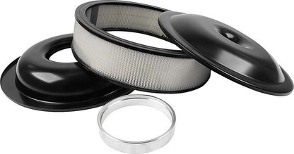 Air Cleaner Assembly Lightweight 14 Inch Round Paper Element 5-1/8 Inch Carb Flange Dropped Base 1 Inch Spacer Aluminum Kit Allstar Performance-2