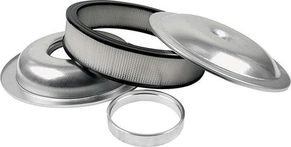 Air Cleaner Assembly Lightweight 14 Inch Round Paper Element 5-1/8 Inch Carb Flange Dropped Base 1 Inch Spacer Aluminum Kit Allstar Performance-1