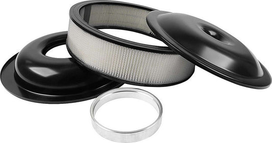 Air Cleaner Assembly Lightweight 14 Inch Round Paper Element 5-1/8 Inch Carb Flange Dropped Base 1 Inch Spacer Aluminum Kit Allstar Performance