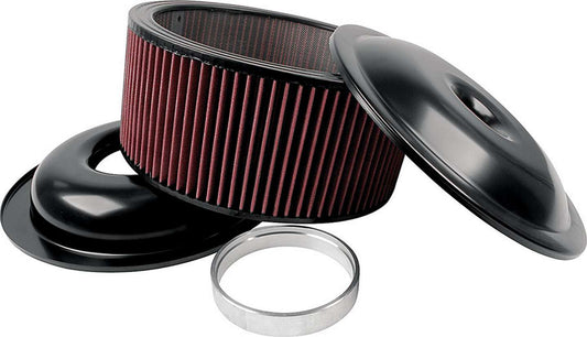 Air Cleaner Assembly Lightweight 14 Inch Round Washable Element 5-1/8 Inch Carb Flange Dropped Base 1 Inch Spacer Aluminum Kit Allstar Performance