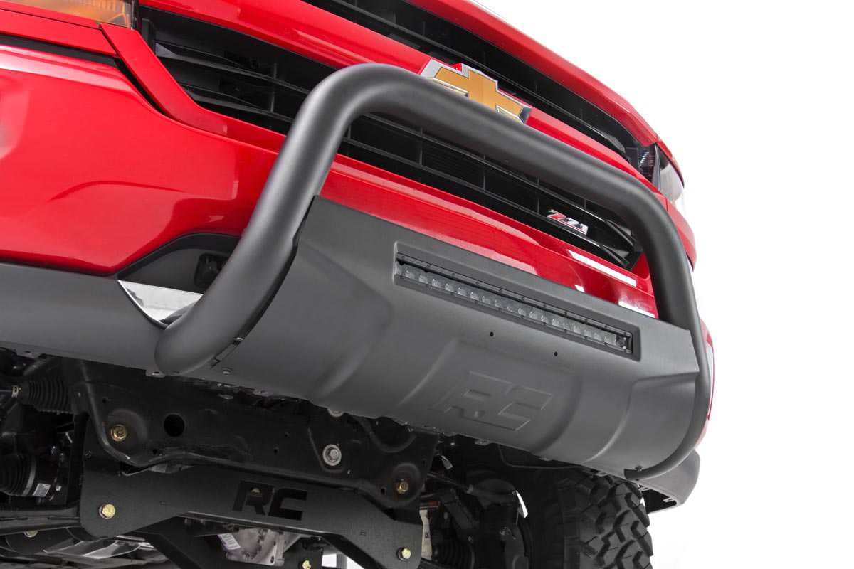Rough Country 07-18 Silverado/Sierra 1500/ 07-19 SUV Bull Bar w/LED Light Bar Black Rough Country