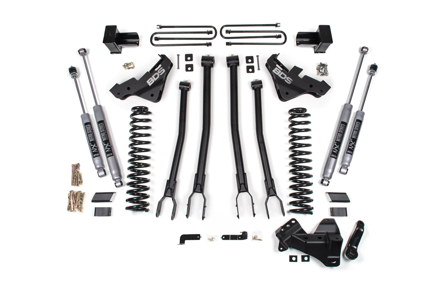 20-22 Ford F-450 4WD 4 Inch 4-Link Lift Kit, 3.5 Inch Rear, Block - Fox 2.5 Performance Elite Series Shocks Front and Rear BDS Suspension