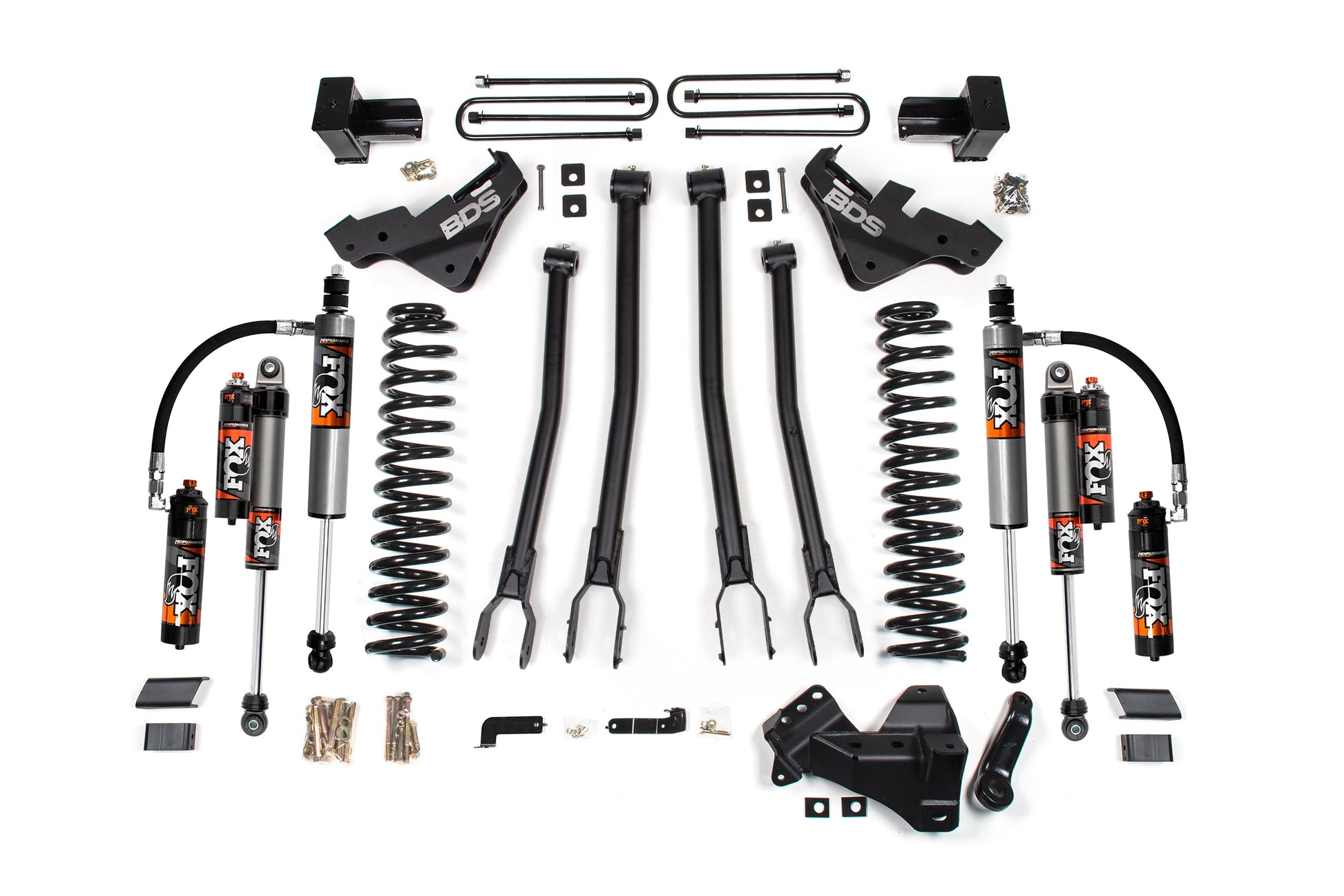 20-22 Ford F-450 4WD 4 Inch 4-Link Lift Kit, 3.5 Inch Rear, Block - Fox 2.0 IFP Performance Series Shocks Front and Rear BDS Suspension