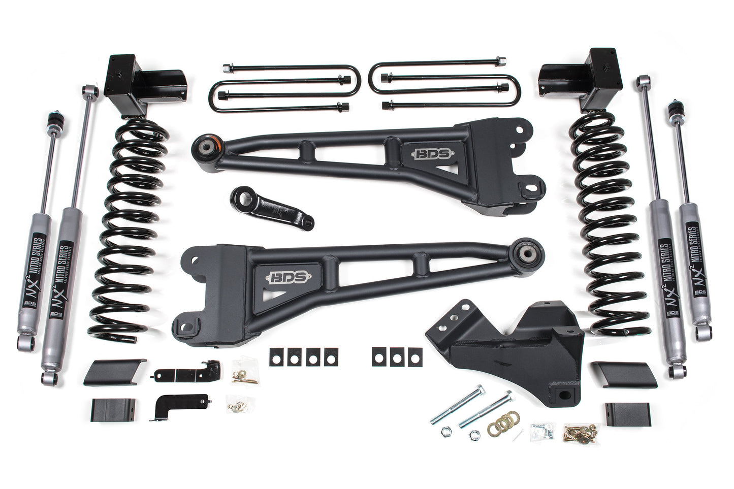20-22 Ford F-450 4WD 4 Inch Radius Arm Lift Kit, 3.5 Inch Rear, Block - Fox 2.5 Performance Elite Series Shocks Front and Rear BDS Suspension
