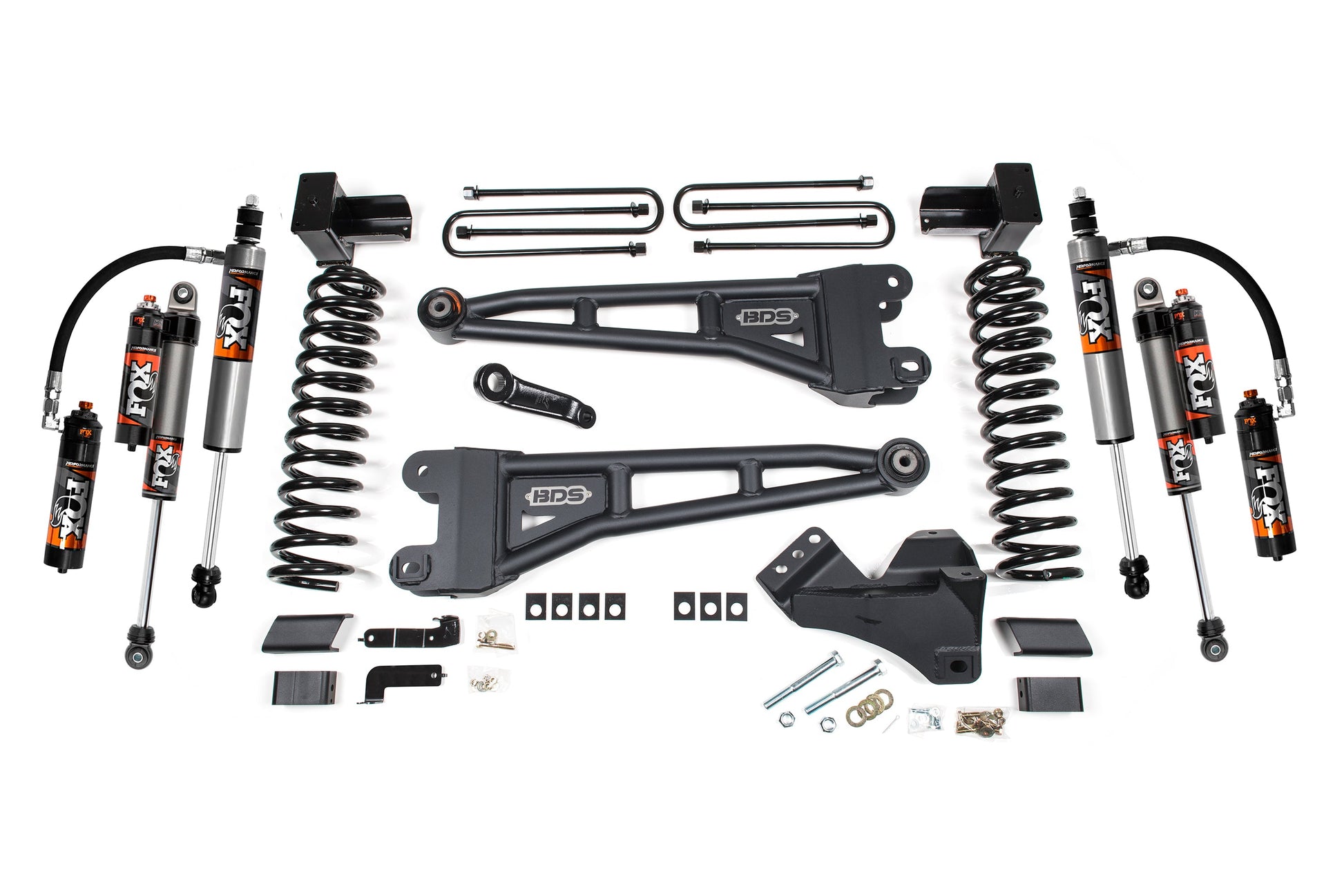 20-22 Ford F-450 4WD 4 Inch Radius Arm Lift Kit, 3.5 Inch Rear, Block - Fox 2.0 IFP Performance Series Shocks Front and Rear BDS Suspension