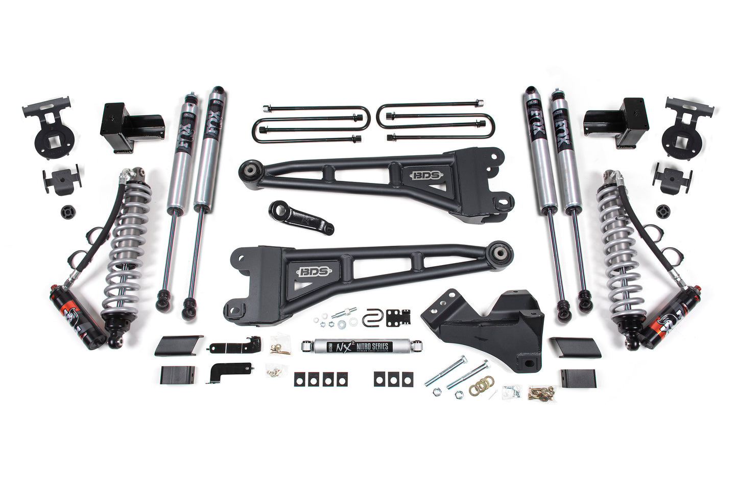 4 Inch Lift Kit w/ Radius Arm FOX 2.5 Performance Elite Coil-Over Conversion Ford F250/F350 Super Duty 17-19 4WD Diesel 5 Inch Block 3 Leaf Main Fox 2.0 Performance BDS Suspension
