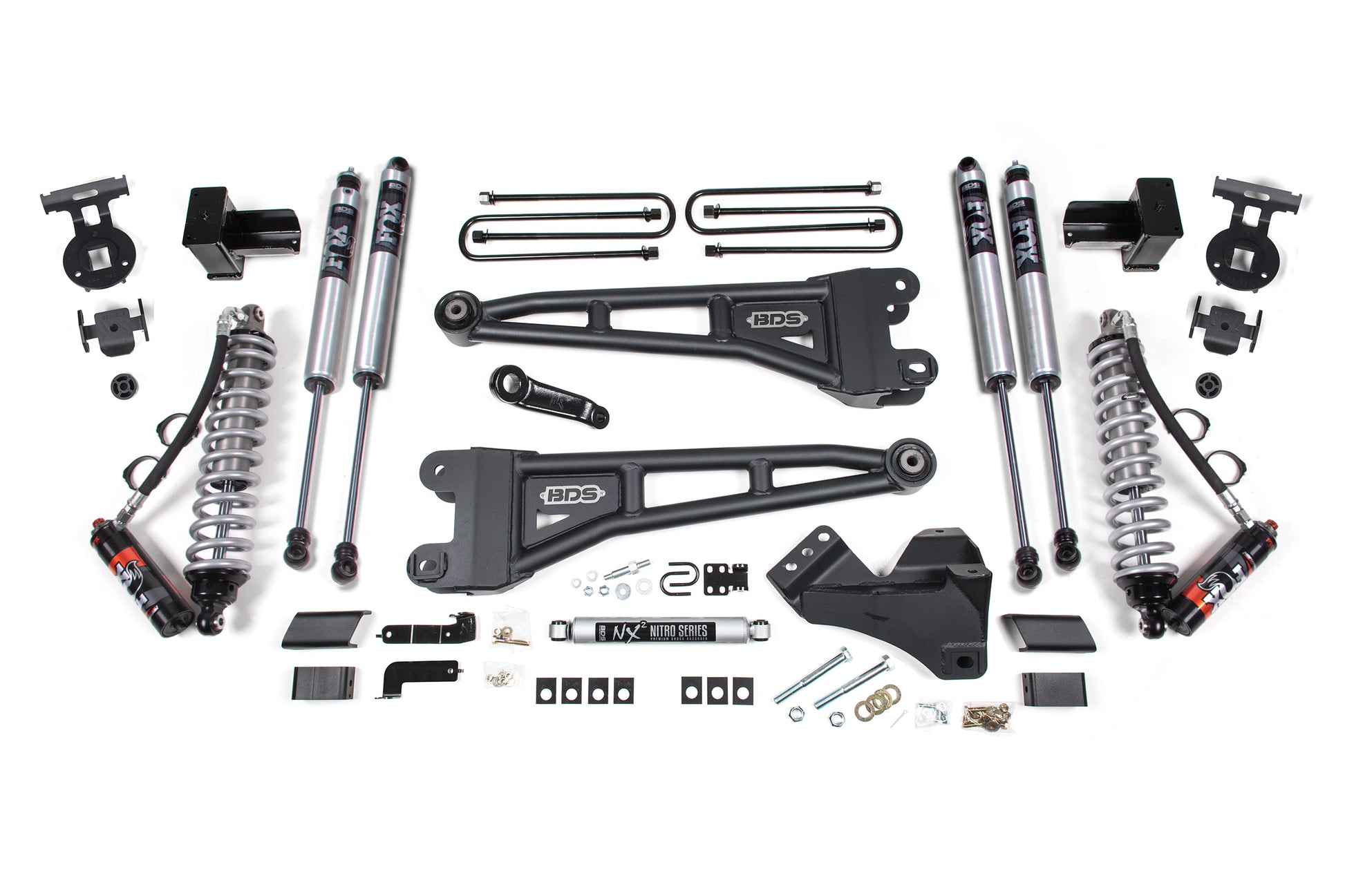 4 Inch Lift Kit w/ Radius Arm FOX 2.5 Performance Elite Coil-Over Conversion Ford F250/F350 Super Duty 17-19 4WD Diesel 5 Inch Block 3 Leaf Main Fox 2.0 Performance BDS Suspension